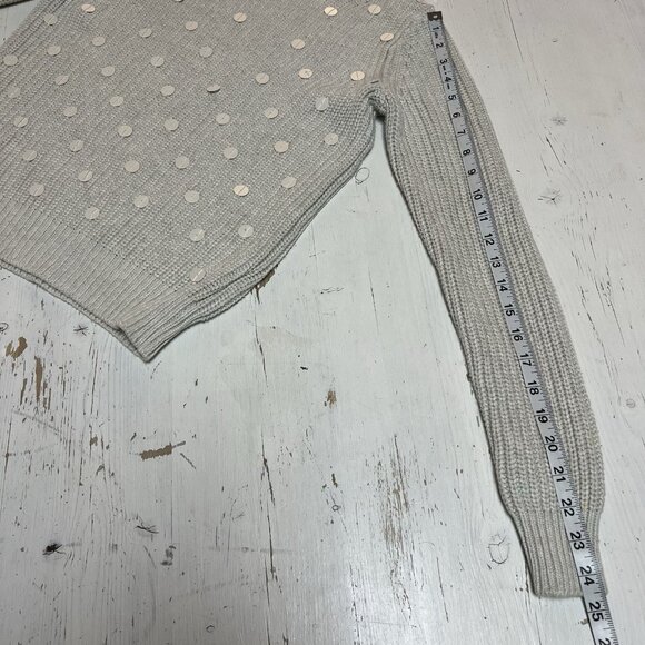 Gap Cotton Cable Knit Crewneck Pullover Sweater Ivory Cream Sequins Sz XS - Picture 9 of 13